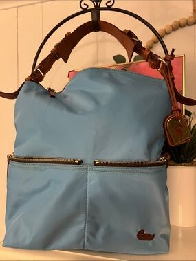 Dooney & Bourke Large Erica Shoulder Bag- Calypso Blue w/ Leather Trim